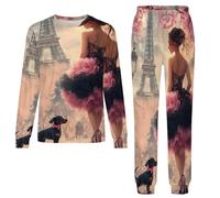 African A-mericans Afro Black Woman Paris Eiffe Tower Pyjamas Set 2 Pieces Sleepwear Nightwear Long Sleeve Pajama Tops Pants Girls Boys 8-9Y