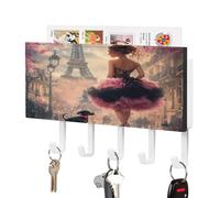 African A-mericans Afro Woman Paris Eiffe Tower Key Holder for Wall Mounted Key Hook Key Rack Decorative Home Office Decor