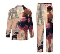 African A-mericans Afro Woman Paris Eiffe Tower Pyjamas Sets Long Sleeve Button Pjs Lounge Set Sleepwear Nightwear Girls Boys 8-9Y