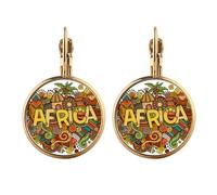 African Aboriginal Art Pattern Tribal Gold Clip On Drop Earrings Non Piercing Dangle Jewelry