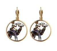 African Aboriginal Women LadyDeer Greatet Gold Clip On Drop Earrings Non Piercing Dangle Jewelry