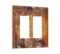 African Abstract West Folk Art Forms Unique Lines 2 Gang Double Rocker/GFCI Light Switch Cover Decorative Outlet Wall Plate Electrical Faceplate Home Bedroom Art Panel Decor Screwless