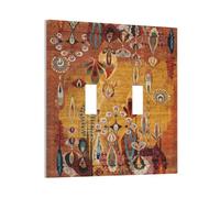 African Abstract West Folk Art Forms Unique Lines 2 Gang Double Toggle Light Switch Cover Decorative Wall Plate Electrical Faceplate for Country Farm Bathroom Home Living Room Decor