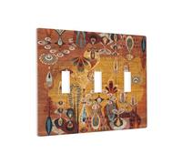 African Abstract West Folk Art Forms Unique Lines 3 Gang Triple Toggle Light Switch Wall Plate Cover Decorative Electrical Faceplate for Rustic Barn Door Home Living Room Decorate