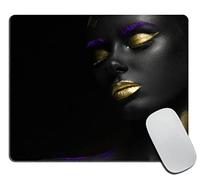 African Afro American Mouse Pad, Afrocentric Black Girl Golden Lips Gaming Mouse Mat with Custom Design, Non-Slip Rubber Base Mousepad, Office Mouse Pads, 9.5 x 7.9 Inch