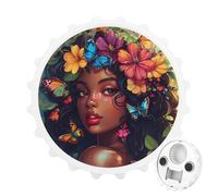 African Am-erican Flower Black Women Refrigerator Magnets Round Fridge Magnetic Funny Bottle Opener for Home Kitchen Office White-Style