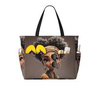 African American Black Gir Print Large Waterproof Beach Tote Bag for Women with Zip and Pockets Foldable Handbag for Travel Pool Shopping Holiday Gym