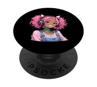 African American Black Girl Anime Manga Music Lover Kawaii PopSockets Adhesive PopGrip