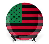 African American Black Pride Flag Ceramic Decorative Plates for Display Ornaments with Stand for Kitchen Home Decor 10inch