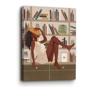 African American Boho Wall Art Black Woman Wall Decor Black Girl Canvas Picture Boho African American Relax Reading Book Print Artwork Framed for Home Bedroom Decor 12"X16"