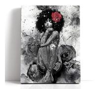 African American Canvas Wall Art Black Girl Fashion Print Black Woman Wearing Rose On Head Women Rose Wall Decor Painting Framed Modern Artwork For Bedroom Bathroom Office Home Decor 20x24 Inch