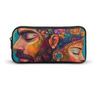 African American Couple Painting Portable Pencil Pen Case Cosmetic Bag Storage Organizer Makeup Pouch Holder