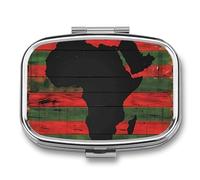 African American Flag Afro Map Wood Travel Pill Organizer 2 Compartments Pill Case Pill Box Containers for Purse Pocket