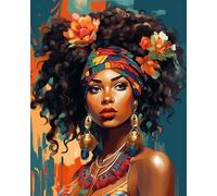 African American Girl with Traditional Headscarf Oil Painting Paint by Number Kits 16 x 20 inch Canvas Graffiti Afro Girl DIY Painting for Kids Adults Beginner with Brushes Acrylic Pigment(Frameless)