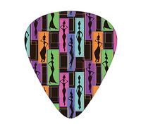 African American Guitar Picks 12 Pack Universal ABS Guitar Picks,Colorful Abstract Geometric Pattern Frames with Women Carrying Vases on Heads,for Acoustic and Electric Guitar