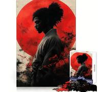 African American Japanese Samurai Silhouette Jigsaw Puzzles 1000 Pieces for Teenagers Sharp Logic Stress Less Family Pastime Furniture Decor (38x26cm)