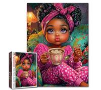 African American Jigsaw Puzzles for Adults 1000 Pieces Cute Afro Girl in Cozy Pajamas DIY Puzzles for Family Activity Games Black Girls Art Jigsaw Puzzles African Wall Decor Gifts 19.7 x 27.6 Inch