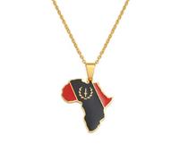 African American Map Flag Pendant Necklaces for Women Men Stainless Steel Jewelry(Gold Color,60cm)