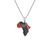 African American Map Flag Pendant Necklaces for Women Men Stainless Steel Jewelry(Silver Color,60cm)
