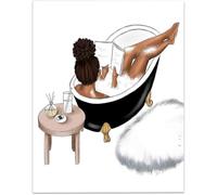 African American Poster Relax And Enjoy The Time Canvas Print Painting, Black Woman Read Book In Bathtub Posters, Wall Art Pictures Decor 50x70 Cm