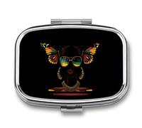 African American Pretty Girl with Monarch Butterflies Travel Pill Organizer 2 Compartments Pill Case Pill Box Containers for Purse Pocket
