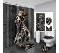 African American Shower Curtain Sets for Bathroom, Black Praying King Bathroom Sets with Waterproof Shower Curtain and Non-Slip Rugs Toilet Lid Cover Bath Mat, Cool Unique Man Bathroom Decor Sets