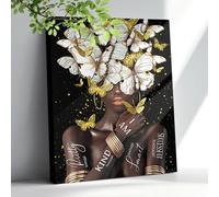African American Wall Art Abstract Black Girl Canvas Wall Decor Butterfly Black Woman Painting Modern Aesthetic Pictures Framed Artwork For Bathroom Living Room Bedroom 12"x16"