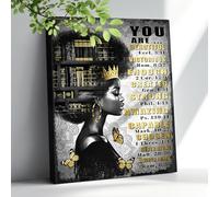 African American Wall Art Black Queen Wall Art Christian Gifts for Women You Are Inspirational Christian Wall Decor Butterfly Black Girl Canvas Prints Framed Artwork for Bedroom Living Room 12"x16"