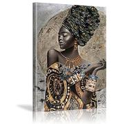 African American Wall Art - Elegant Black Woman Minimalist Decor - Abstract Black Art Painting Canvas Prints for Living Room Bathroom Home Decoration Framed Artwork 12”x16”