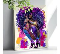 African American Wall Art Graffiti Black Girl Portrait Magic Purple Pictures Canvas Wall Decor Gift For Black Women Abstract Colorful African Woman Painting Framed Artwork For Bathroom Living Room