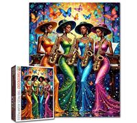 African American Woman 1000 Piece Jigsaw Puzzles for Adults Jazz Musician Jigsaw Puzzle for Challenging Family Activity Game Afro Africa Black Girl Artwork Puzzle for Home Decor Gifts 20x27 Inches
