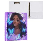 African American Woman Blue Butterfly 3 D-Ring Binder A4 1 Pack with 200 Sheet for Kids School Supplies Women Men Office