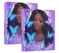 African American Woman Blue Butterfly 3 D-Ring Binder A4 2 Pack with 200 Sheet for Kids School Supplies Women Men Office