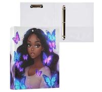 African American Woman Butterfly 3 D-Ring Binder A4 1 Pack with 200 Sheet for Kids School Supplies Women Men Office