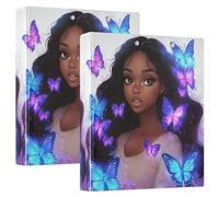 African American Woman Butterfly 3 D-Ring Binder A4 2 Pack with 200 Sheet for Kids School Supplies Women Men Office