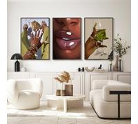 African American Woman Canvas Wall Art - Boho Black Female Fashion Abstract Poster for Home Bedroom - 12x16 Inch Unframed Set of 3