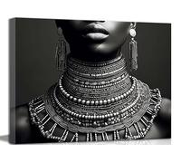 African American Woman Canvas Wall Art Modern Fashion Black Girl Portrait Painting Picture Wall Decor Poster Print Artwork for Living Room Lady Bedroom Bathroom Home Decoration