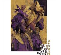 African American Woman in Purple Dress And Golden Headscarf Jigsaw Puzzles. 70x50cm/1000pcs Whimsical Challenge Toy for Educational Games Gifts