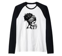 African American Woman Praying Wearing Headwrap Illustration Raglan Baseball Tee