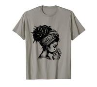 African American Woman Praying Wearing Headwrap Illustration T-Shirt