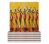 African American Woman Square Ceramic Coasters Set of 6 with Cork Backing Traditional Heat Resistant Drink Coaster Heat Resistant Kitchen Bar Pads for Mugs Glasses