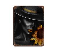 African American Women Sunflower Canvas Retro Poster Metal Tin Sign Chic Art Retro Iron Painting Bar People Cave Cafe Family Garage Poster Wall Decoration 12x16inch(30x40cm)