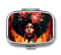 African American Women Travel Pill Organizer 2 Compartments Pill Case Pill Box Containers for Purse Pocket