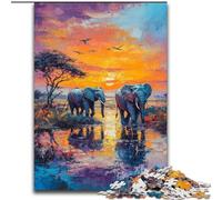 African Animal Elephant JigsawPuzzle 1000 Pieces for Teenagers, Pattern Assembly Fun at Home Activities, Birthday Present,Travel Gifts (50x75cm)