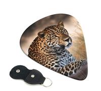 African Animal Leopard 6 Pack Guitar Picks With Holder, Personalized Guitar Plectrums Non-Slip Portable Ukulele Bass Picks 0.71mm For Acoustic Guitar Lovers Gifts