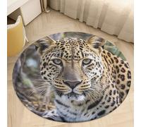 African Animal Leopard Bath Rug Absorbent Non-Slip Bathroom Rug Round Coral Velvet Bath Washable Door Mat Stain-Resistant Carpet Rug for Toilet Shower Tub Kitchen Decor 60 * 60cm