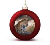 African Animal Leopard Christmas Tree Ornaments 1.6 Inch Shatterproof Pc Plastic Balls with Lanyard Baubles Hanging Christmas Ball Ornaments for Xmas Tree Holiday Party Wedding Home Decorations-red