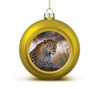 African Animal Leopard Christmas Tree Ornaments 1.6 Inch Shatterproof Pc Plastic Balls with Lanyard Baubles Hanging Christmas Ball Ornaments for Xmas Tree Holiday Party Wedding Home Decorations-golden