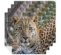 African Animal Leopard Cloth Napkins for Weddings, Reusable Dinner Napkins for Hotel, Washable Table Napkin for Restaurant, Soft Absorbent Napkin for Parties, Holiday 4 PCS