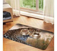 African Animal Leopard Dog Food Mats for Floors, 12x18 Inch Non-Slip Super Absorbent Pet Food Mat, Dishwasher Dog Mat for Food and Water, Cute Rubber Quick Dry Pet Feeding Mat for Dogs Puppy Cats